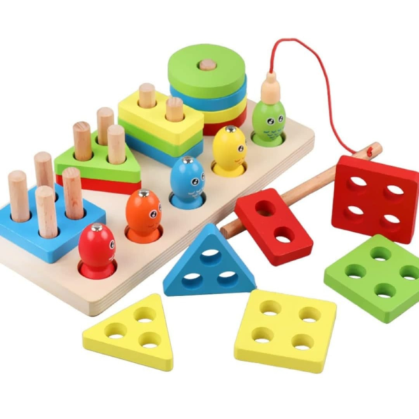 Wooden Shape sorter and Fishing Toy - 2 in 1