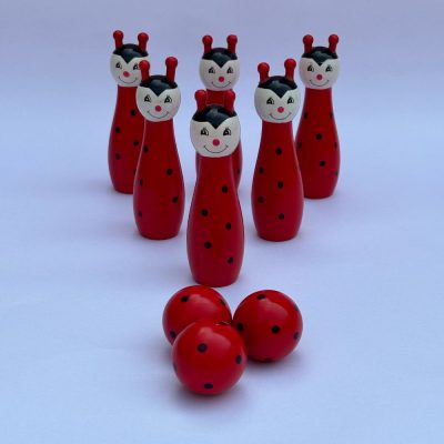 Wooden Cartoon Animals mini Bowling Game-Red Colour